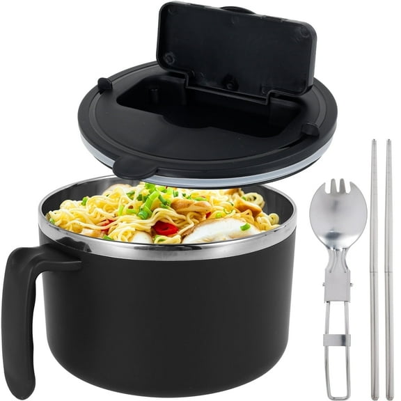 Ihvewuo 120° Rapid Microwave Ramen Pasta Cooker Noodles Maker Bowl With Lid Spoon Chopsticks Large Ramen Pot Cooking Bowls Microwavable 42oz Black