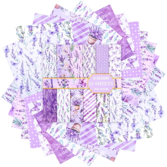 Ihvewuo Scrapbook Paper 11.81x11.81 In Double Sided Decorative Paper for Scrapbooking 24 Sheets/12 Designs for Junk Journal DIY Card Album Decoration Purple