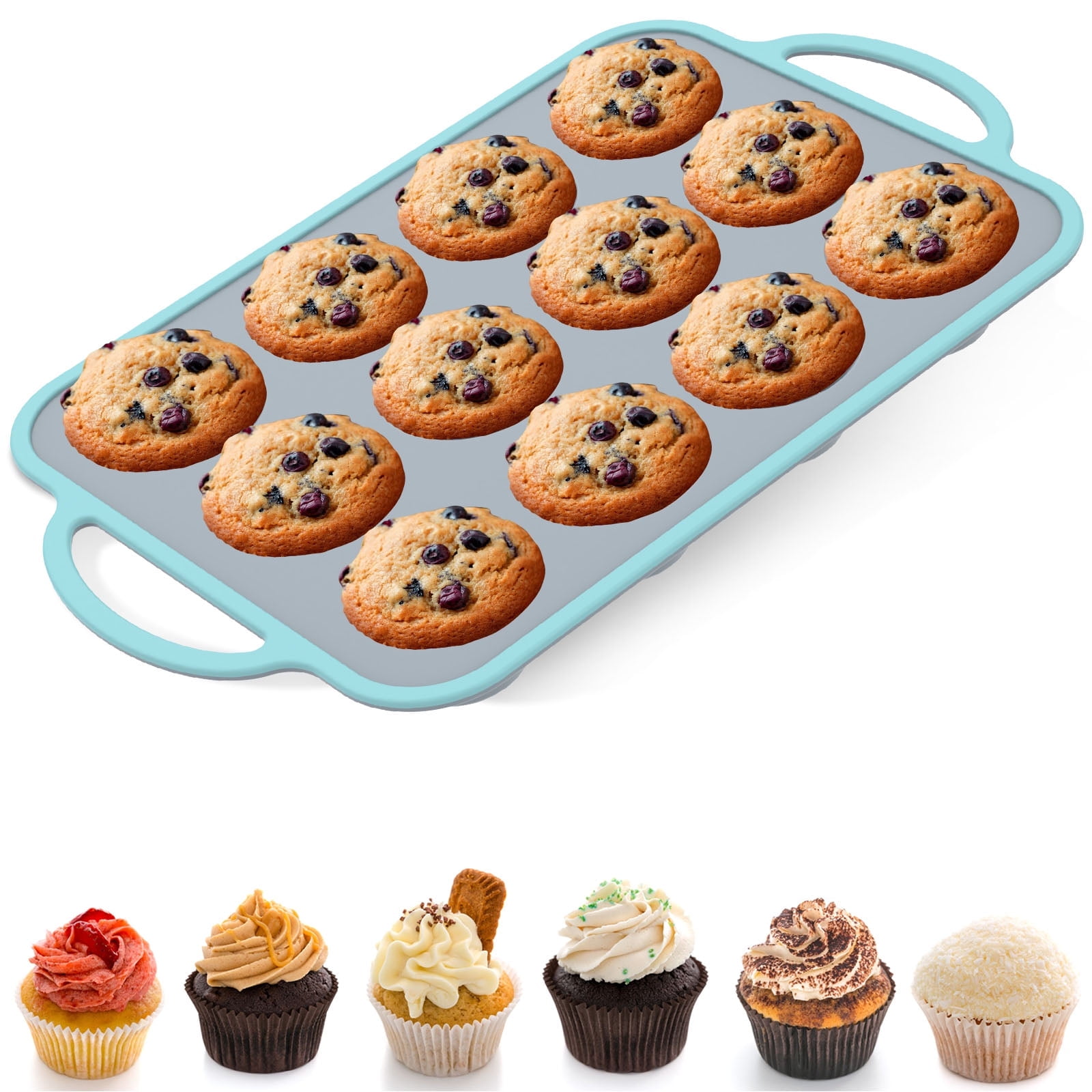 Ihvewuo Silicone Muffin Pan 12Cavity Mini Cupcake Pan Muffin Baking