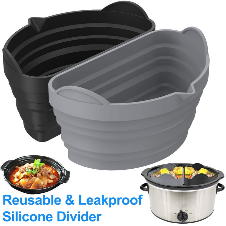 Gorware Slow Cooker Divider for 6 qt Pot Leakproof Silicone Slow Cooker Divider Liner Reusable Slow Cooker Liner, Size: 209125, Black