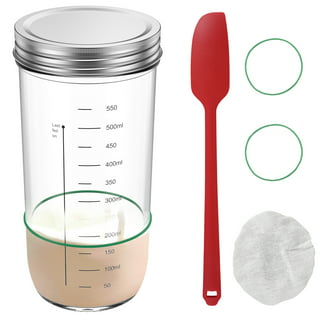 Sourdough Starter Jar Kit, 1500ML Glass Fermentation Tank with Wood lid,  Wood Spoon, Silicone Spatula & Thermometer, Reusable Sourdough Jar for Home