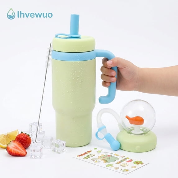 Ihvewuo Stainless Steel Whale Fountain Tumbler Leakproof Drinking Cup Cute Insulated Whale Fountain Cup for Child Drinking