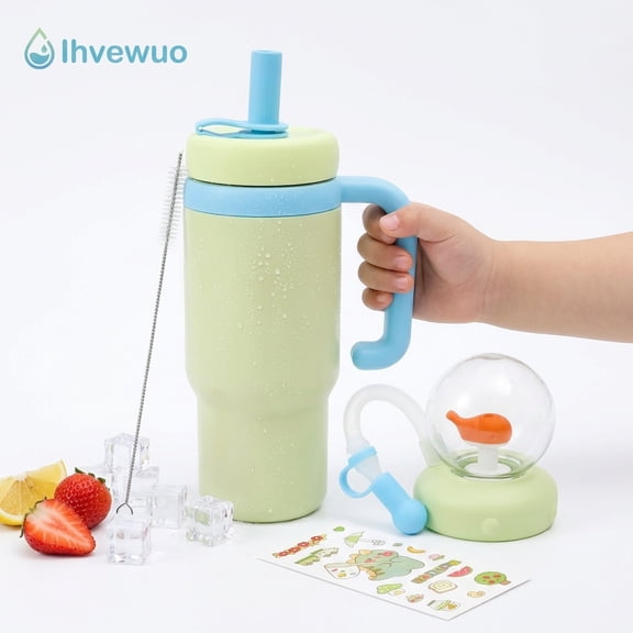 Ihvewuo Stainless Steel Whale Fountain Tumbler Leakproof Drinking Cup Cute Insulated Whale Fountain Cup for Child Drinking