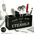 thumbnail image 1 of Extra Large Wooden Utensil Organizer with 4 Compartments, Farmhouse Spatula Holder for Kitchen Countertop, Sturdy Wood Crock,15.6" x 5.8" x 7",Black, 1 of 9