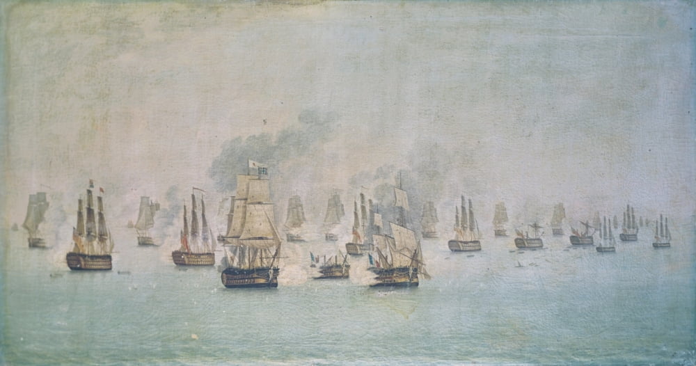 Ii ( Navi Inglesi Nel Golfo Di Napoli Che Sparano A Salve Per LAssunzione Al Trono Di Francesco Ii) Canvas Art - (36 x 24)