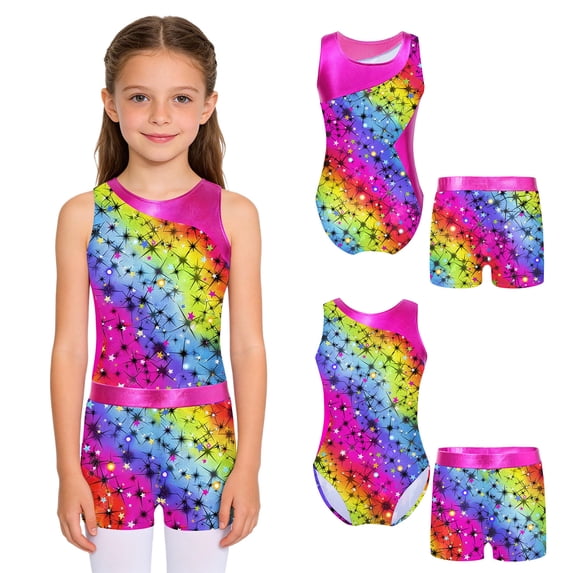 Iiniim Girls Starry Rainbow Gymnastics Yoga Dance, 2-Piece Set, Sizes 4-16