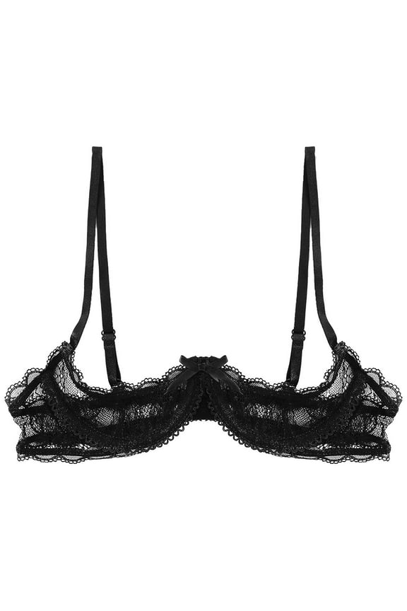 L Polyester Sheer Push Up Bra, Black