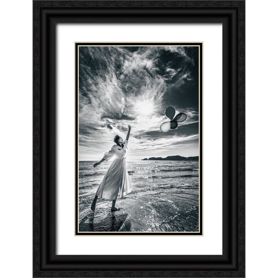 Iino, Ken-Ichi 17x24 Black Ornate Wood Framed with Double Matting Museum Art Print Titled - Release The Balloons