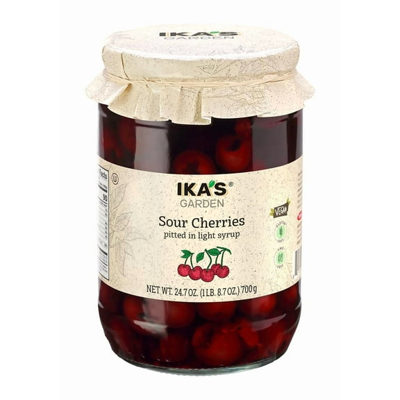 Ika’s Garden Pitted Sour Cherries in Light Syrup, 24.7 oz Jar