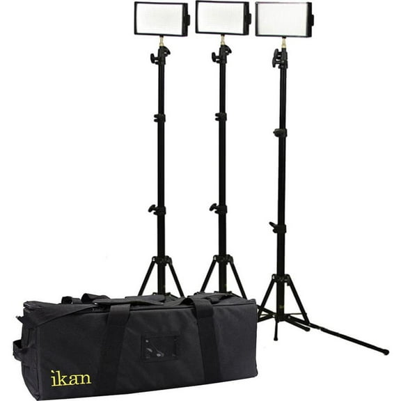 Ikan iLED312-v2 3-Point Light Kit, Includes (3) iLED312-v2 Lights with Stands, AC Adapters, Batteries, Chargers & Carrying Case