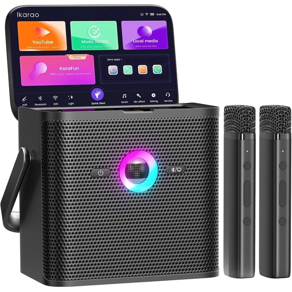 Ikarao Karaoke Machine for Kids & Adults, with Lyrics Screen, 2 Wireless Mics, Autotune & Echo, HDMI Connect to TV, Portable Speaker for Home, Outdoor
