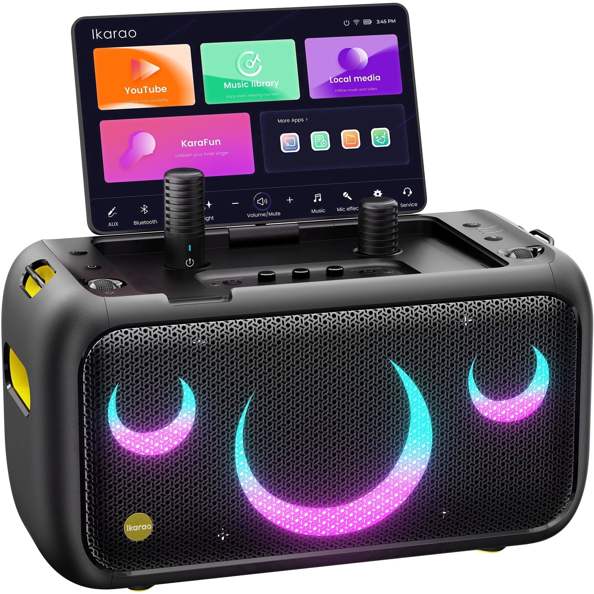 Ikarao Karaoke Machine for Adults, Built-in 13.3-inch Screen, Portable Bluetooth Speaker with 2 Wireless Mics for TV, Music Party