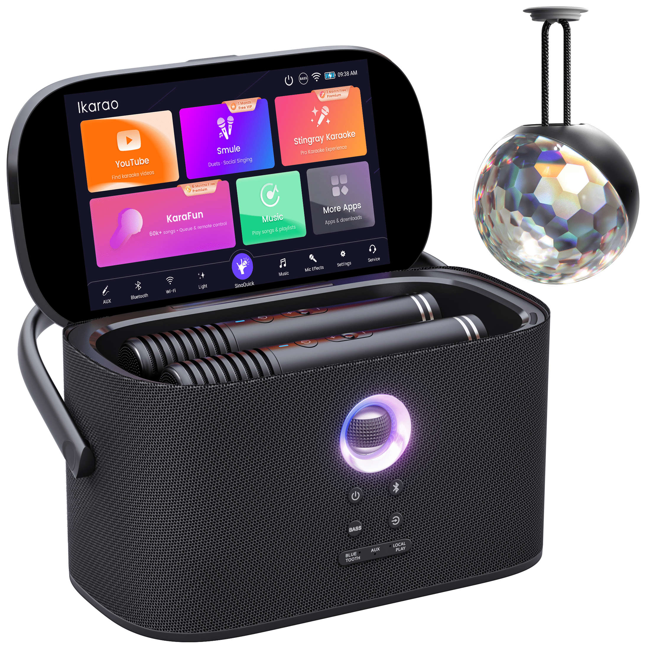 Ikarao Portable Karaoke Machine for Adults with Disco Ball Party Light ...