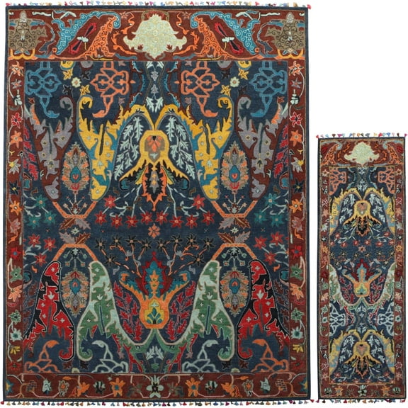 Ikat Black 3'x5′ Area Rug Handcrafted Motif Floral Design Oriental Traditional Design Non-Shedding Fine Wool Pile & Easy-Care Areas in Living Room Bedroom