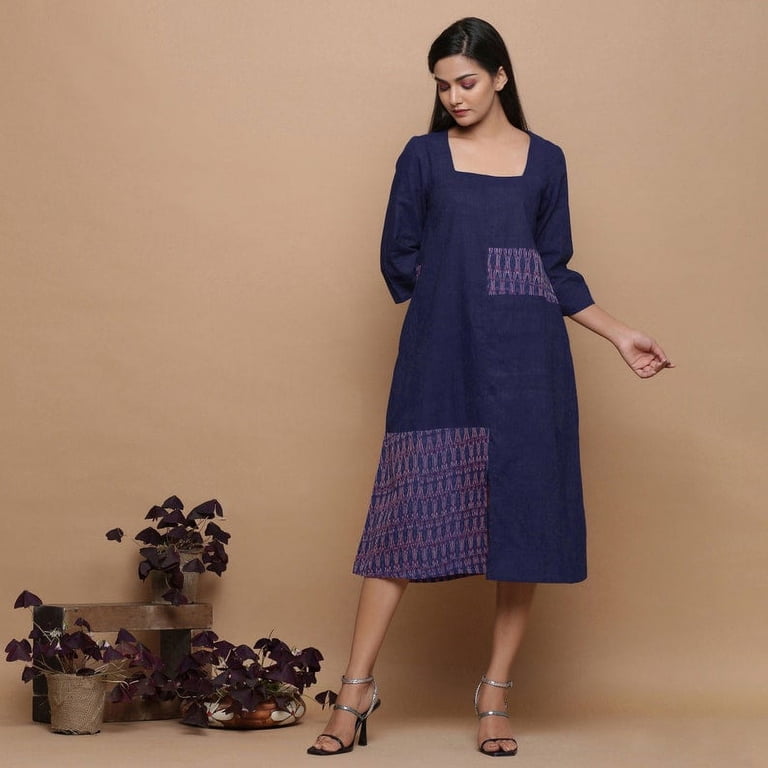 princess polly baby blue dress Ikat Blue Cotton Muslin Button-Down Knee Length Shirt Dress