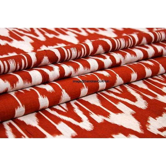 Ikat Cotton Hand Block Printed Fabric, Cotton Voile Fabric for Sewing,Crafting, Dressmaking, Running Natural Dye Sanganeri Indian Floral Print Fabric by The Yard Width 44 Inches