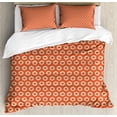 thumbnail image 1 of Ikat Duvet Cover Set Queen Size, Repeating Oval Shapes with Grunge Effect on Orange Backdrop Abstract Vintage Design, Decorative 3 Piece Bedding Set with 2 Pillow Shams, Orange Beige, by Ambesonne, 1 of 3