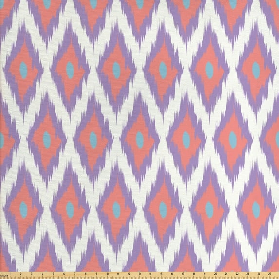 Ikat Fabric by the Yard, Classical Boho Fashion Pattern in Pastel Color Shades and Diamond Shapes, Decorative Upholstery Fabric for Chairs & Home Accents, Multicolor by Ambesonne