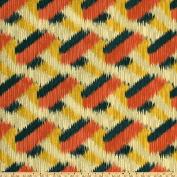 Ikat Fabric by the Yard, Composition of Colorful Oriental Stripe Motifs South East Influences, Decorative Upholstery Fabric for Chairs & Home Accents, Multicolor by Ambesonne