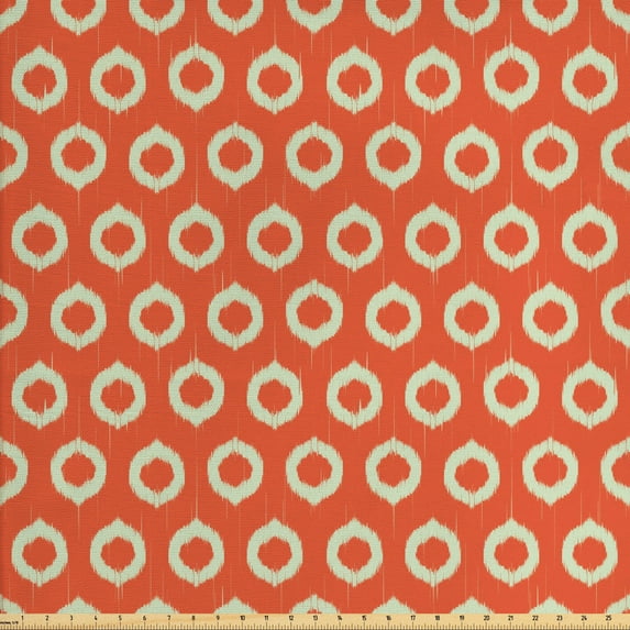 Ambesonne Ikat Fabric by the Yard Upholstery, Grunge Oval Shapes Vintage, 10 Yards, Orange Pale Yellow