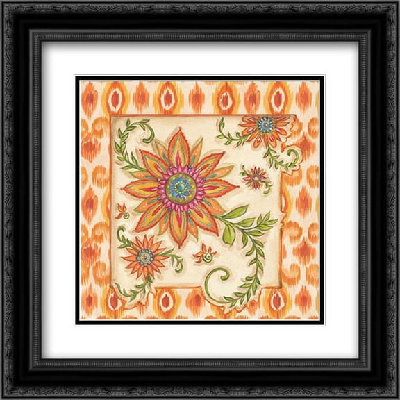 Ikat Floral III 2x Matted 20x20 Black Ornate Framed Art Print by McRostie, Kate