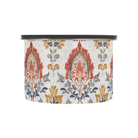 Ikat Floral Paisley Embroidery Airtight Coffee Bean Canister 17oz Food Storage Containers with Lids For Gournd, Tea, Sugar, Flour, Rice, Cereal, Candy Cookie Jar