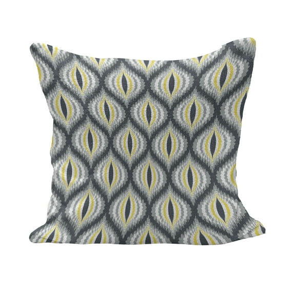 Ikat Fluffy Throw Pillow Cushion Cover, Pale Toned Indonesian Traditional Ogee Shapes South Abstract Vintage, Decorative Square Accent Pillow Case, 20" x 20", Grey Yellow White, by Ambesonne