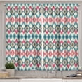 thumbnail image 1 of Ikat Kitchen Curtains, Style Tied Knotted Triangle Handmade Effect Traditional Boho Design, Two Panels Drapes with Rod Pocket Room Decor, 55" X 45", Cream Red Teal, by Ambesonne, 1 of 3