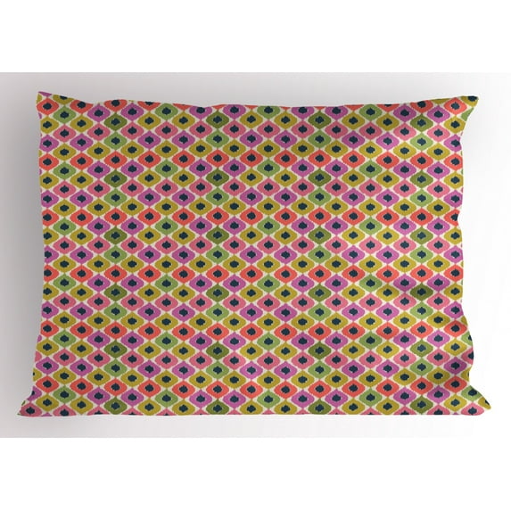 Ikat Pillow Sham, Pastel Colored Art Ogee Shapes Ethnic Tribal Tile with Curvy Motifs and Retro Effect, Decorative Standard Size Printed Pillowcase, 26 X 20 Inches, Multicolor, by Ambesonne