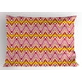 thumbnail image 1 of Ikat Pillow Sham, Tribal Native Cultural Composition Chevron Inspired Geometric Shapes, Decorative Standard King Size Printed Pillowcase, 36 X 20 Inches, Dark Coral Yellow White, by Ambesonne, 1 of 2