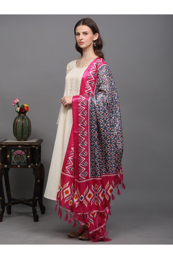 Ikat Print Silk Dupatta with Fringes – Wild Wind