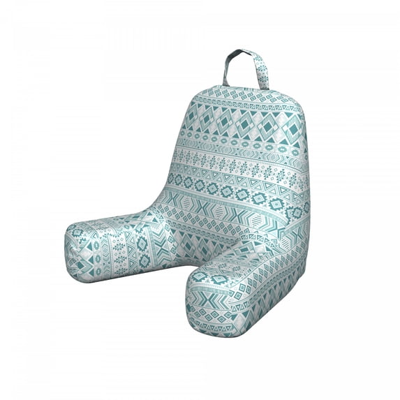 Ikat Reading Pillow Cover, Inspired Horizontally Arranged Geometric Cold Toned Folkloric Forms, Unstuffed Printed Bed Rest Case from Soft Fabric, Small, Cadet Blue Seafoam and White, by Ambesonne