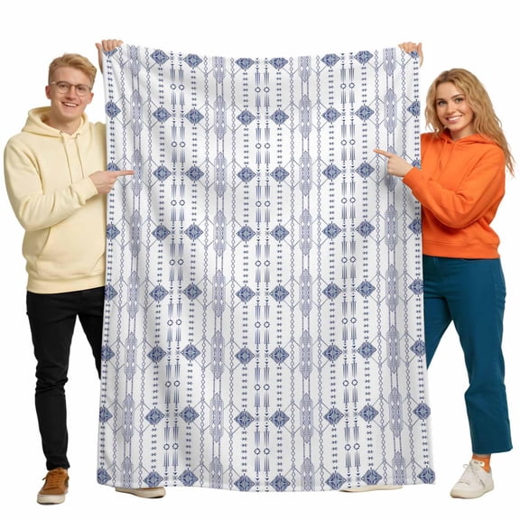 Ikat Seamless Throw Blanket Flannel Fleece Throws, Indian Tribal Texture on White Lightweight Super Soft Warm Blankets for Couch Sofa Bed All Season Use,30x40 IN