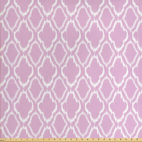 Ambesonne Ikat Fabric by the Yard Upholstery, Pastel Toned Trefoil Motifs, 3 Yards, Lilac White
