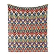thumbnail image 1 of Ikat Soft Flannel Fleece Blanket, Back Strapped Native Ceremonial Type Ikat Patterns Group of Irregular Lines Art, Cozy Plush for Indoor and Outdoor Use, 60" x 80", Red Blue Orange, by Ambesonne, 1 of 5