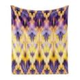 thumbnail image 1 of Ikat Soft Flannel Fleece Blanket, Ikat Pattern Dyeing Effect Illustration Resist of Colors Indonesian Boho Art Print, Cozy Plush for Indoor and Outdoor Use, 70" x 90", Purple Yellow, by Ambesonne, 1 of 5