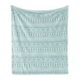 thumbnail image 1 of Ikat Soft Flannel Fleece Blanket, Inspired Horizontally Arranged Geometric Cold Toned Folkloric Forms, Cozy Plush for Indoor and Outdoor Use, 50" x 60", Cadet Blue Seafoam and White, by Ambesonne, 1 of 5