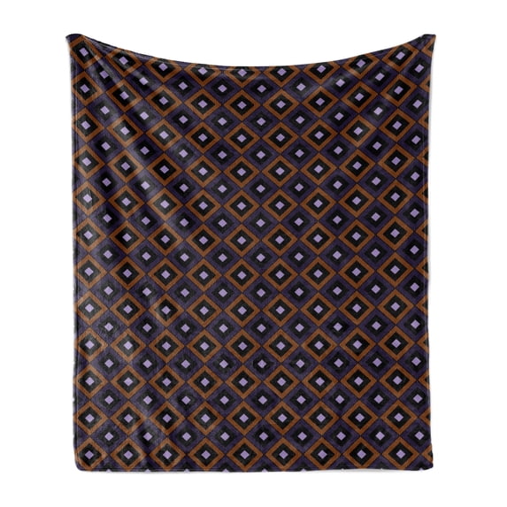 Ikat Soft Flannel Fleece Blanket, Repeated Diamonds and Hatch Lines Native Design Traditional Halloween Colors, Cozy Plush for Indoor and Outdoor Use, 70" x 90", Orange Purple Black, by Ambesonne