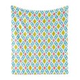 thumbnail image 1 of Ikat Soft Flannel Fleece Blanket, Various Sized Different Ikat Lines Blurred Vertical Axis Symmetrical Aesthetic, Cozy Plush for Indoor and Outdoor Use, 70" x 90", Mustard Blue Pink, by Ambesonne, 1 of 6