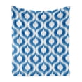 thumbnail image 1 of Ikat Soft Flannel Fleece Throw Blanket, Ikat Damask Linked Motifs Pattern Blurry over Finer Tied Warp and Weft Yarns Design, Cozy Plush for Indoor and Outdoor Use, 50" x 60", Blue White, by Ambesonne, 1 of 6