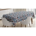 thumbnail image 1 of Ikat Tablecloth, Ancient Geometrical Cultural Composition with Triangles Hipster Folkloric, Rectangular Table Cover for Dining Room Kitchen, 52 X 70 Inches, Coral Blue and Black, by Ambesonne, 1 of 3