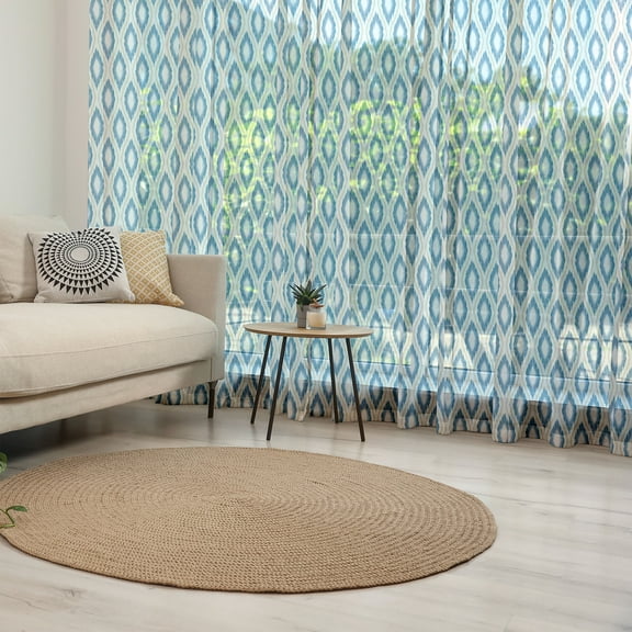 Ikat Tulle Curtains with Rod Pocket, Nautical Inspired Abstract Geometrical Shapes Rhombus Lines Squares Pattern, Sheer Drape for Wedding Party 2 Panels, 7 Sizes, Blue Beige White, by Ambesonne