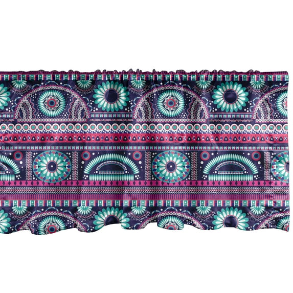 Ambesonne Ikat Valance Pack of 2, Ethnic Tribal Floral Art, 54"X12", Marigold Turquoise and Indigo