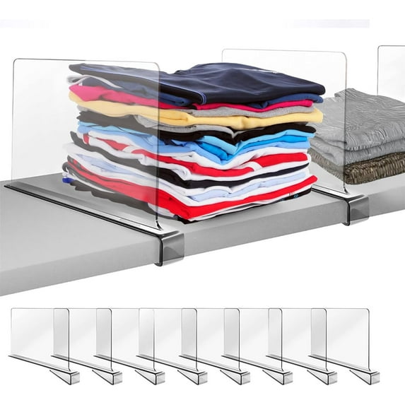 Ikaufen Shelf Dividers, 12 Inches Closet Shelf Organizer for Bedroom,Kitchen and Office, Clear Shelf Dividers,Adjustable Acrylic Bookshelf(8 Pack)