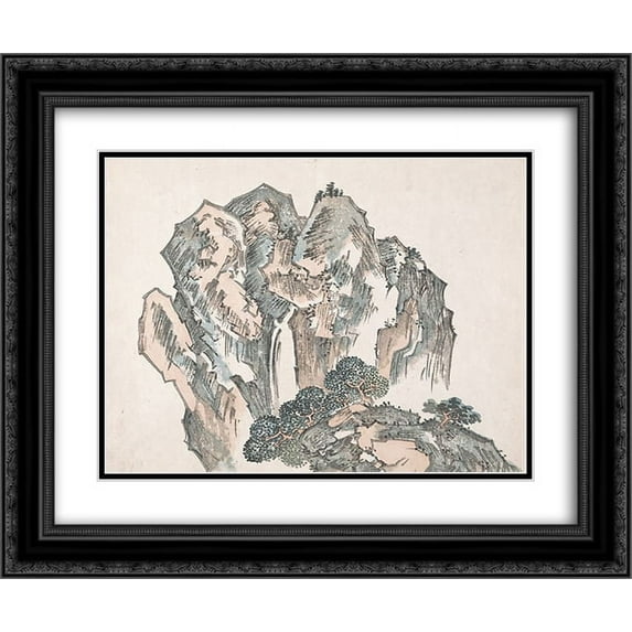 Ike no Taiga 2x Matted 24x20 Black Ornate Framed Art Print 'Untitled (Mountains)'
