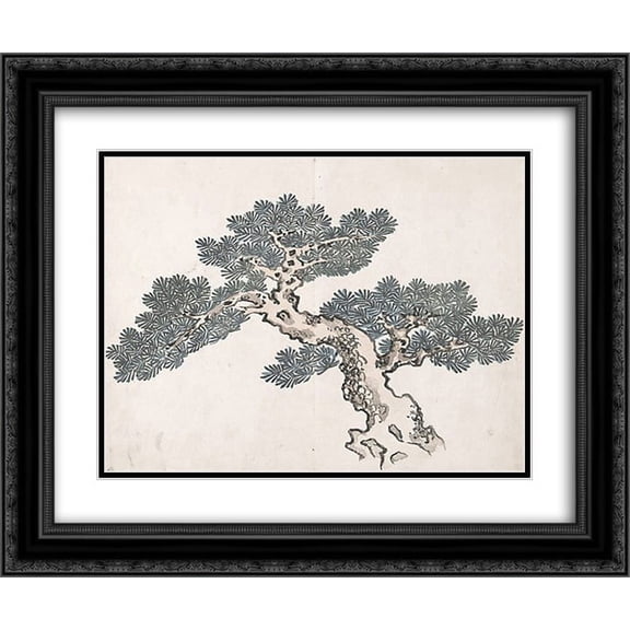 Ike no Taiga 2x Matted 24x20 Black Ornate Framed Art Print 'Untitled (a tree)'