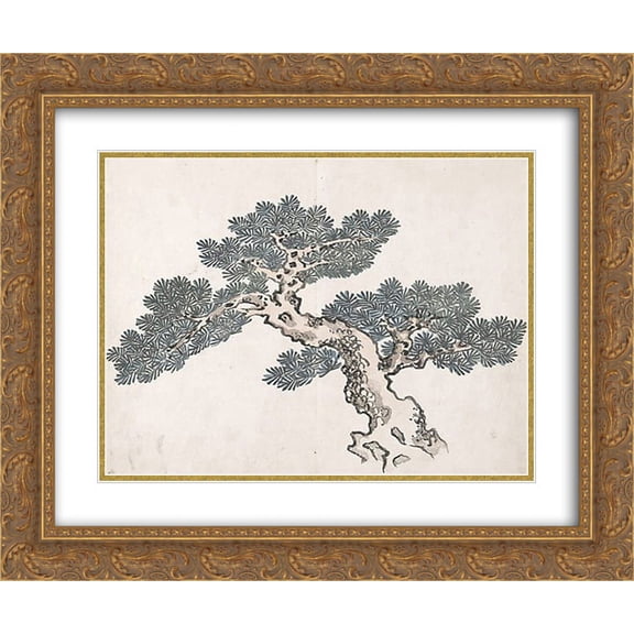Ike no Taiga 2x Matted 24x20 Gold Ornate Framed Art Print 'Untitled (a tree)'