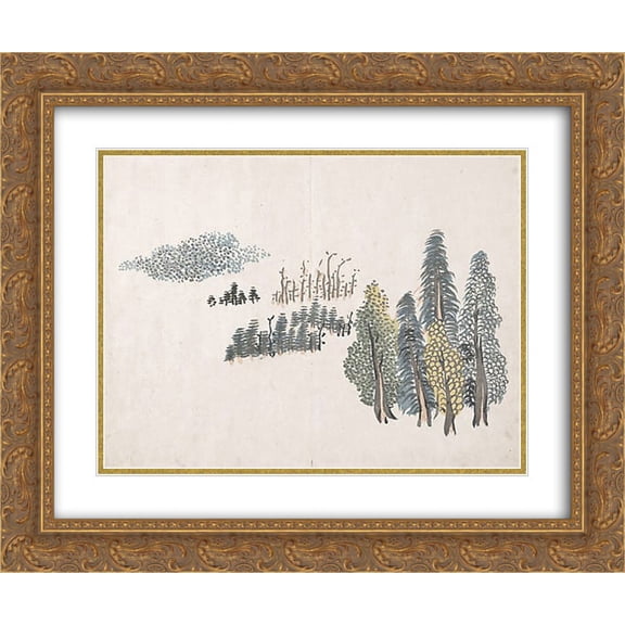 Ike no Taiga 2x Matted 24x20 Gold Ornate Framed Art Print 'Untitled (a tree)'