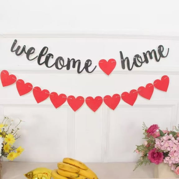 Ikeay 1-Pack Welcome Home Banner with Black Glitter Letters for Homecoming Party Wall Decor And Family Themes