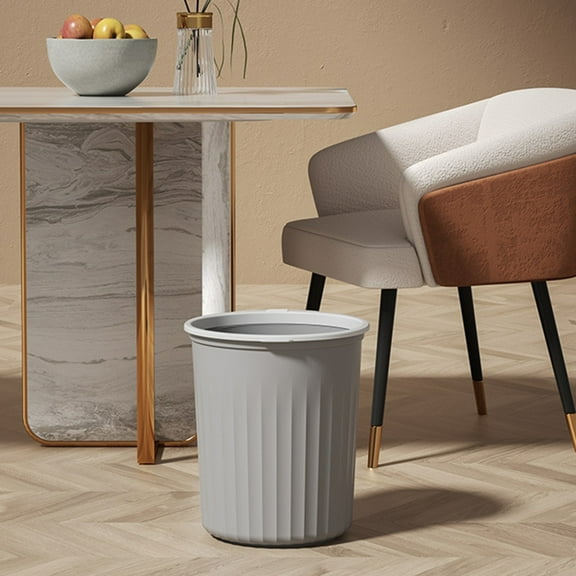 Ikeay 10L Gray Press Ring Plastic Trash Can with Lid, Modern Wastebasket for Bathroom, Bedroom Or Office, Durable Odor Control Garbage Bin